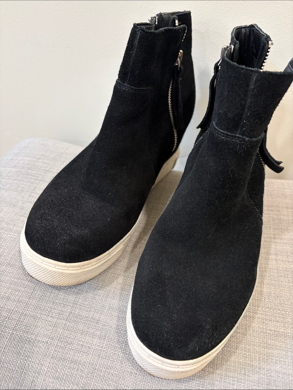 Steve Madden Black Suede Platform Zip Ankle Booties